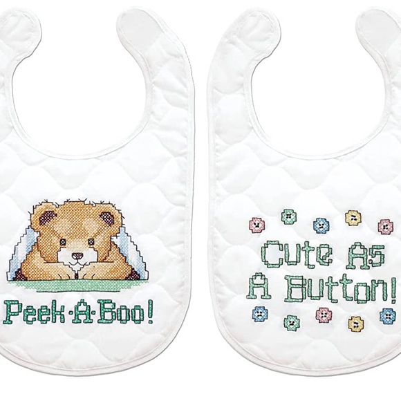 TOBIN-Baby: Stamped Cross Stitch Bib Pair. DIY. - Picture 4 of 7